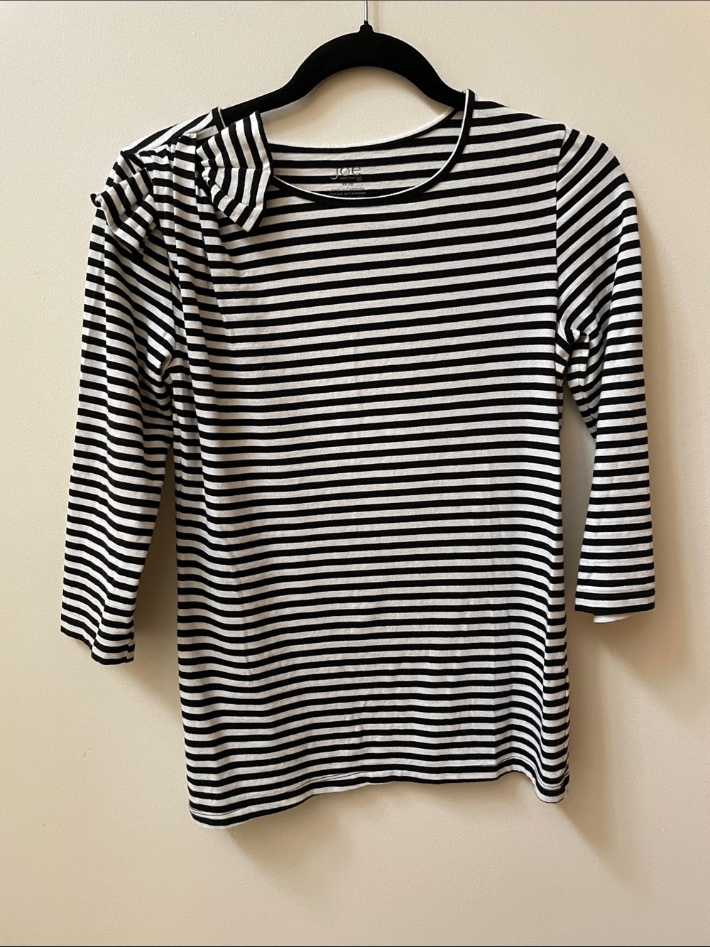 Joe Fresh Black & White Striped Bow-Shoulder Three-quarter inch sleeve Top